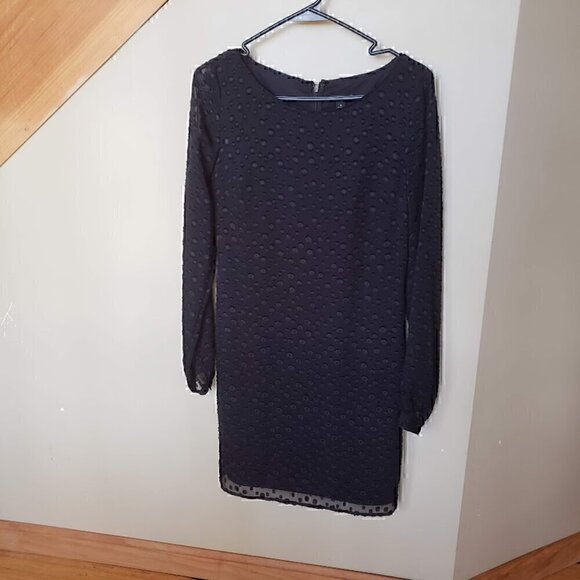 Ann Taylor Black Dot Party Shift Dress  with Sheer Sleeves Size 0 - Picture 6 of 15